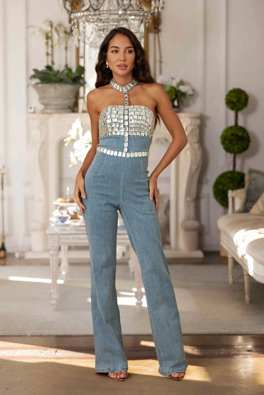 Aaliyah Denim Diamond Jumpsuit - 4 Colors