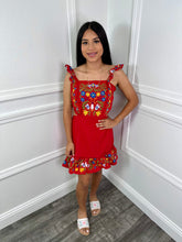 Maria Bordado Mexican Dress - Black & Red