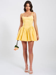 Kadi Cottom Corset Mini Dress - Yellow & White