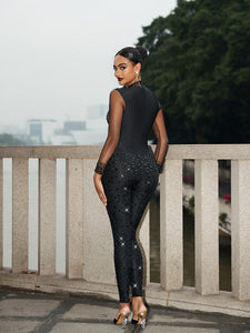 Kelly Rhinestone Diamante Jumpsuit - Black