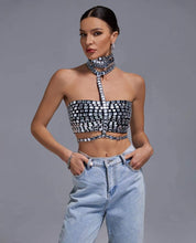 Kennie Crystal Bandage Crop Top - Black