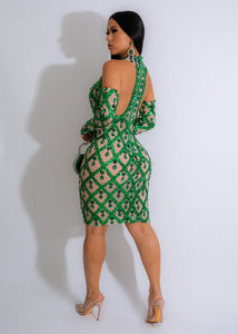 Anika Diamante Mini Dress With Gloves - Green