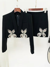 Lilian Butterfly Rhinestone Blazer & Skirt Set - Hot Pink & Black