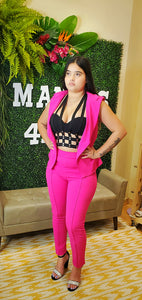 Adele 2 piece Set Trousers/Sleeveless Blazer - Fuchsia