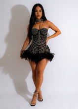 Leona Pearls Rhinestone & Feathers Romper - Black