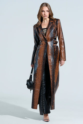 IVY SNAKE PRINT CUTOUT LEATHER TRENCH COAT - MULTI