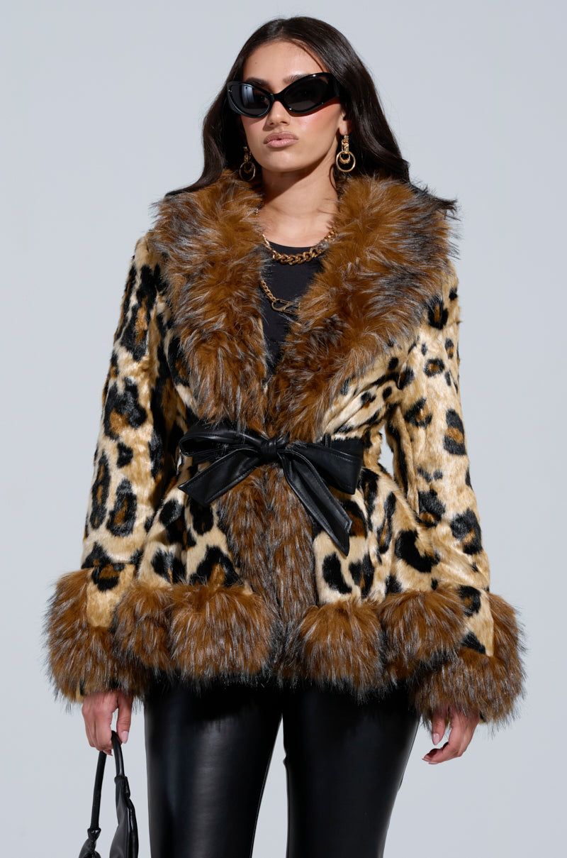 KENZY PEPLUM FAUX FUR JACKET - ANIMAL PRINT