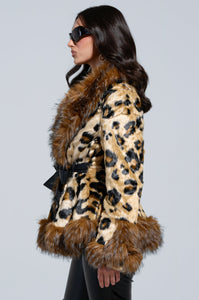 KENZY PEPLUM FAUX FUR JACKET - ANIMAL PRINT