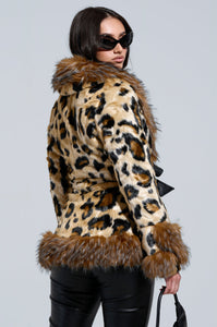 KENZY PEPLUM FAUX FUR JACKET - ANIMAL PRINT