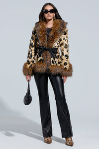 KENZY PEPLUM FAUX FUR JACKET - ANIMAL PRINT