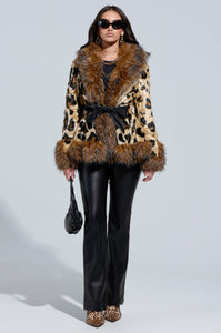 KENZY PEPLUM FAUX FUR JACKET - ANIMAL PRINT