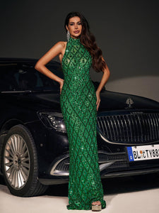 Anika Diamante Crystal Maxi Dress - Emerald Green