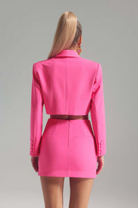 Lilian Butterfly Rhinestone Blazer & Skirt Set - Hot Pink & Black