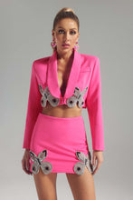 Lilian Butterfly Rhinestone Blazer & Skirt Set - Hot Pink & Black