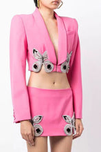 Lilian Butterfly Rhinestone Blazer & Skirt Set - Hot Pink & Black