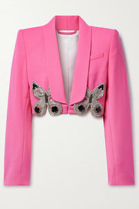 Lilian Butterfly Rhinestone Blazer & Skirt Set - Hot Pink & Black