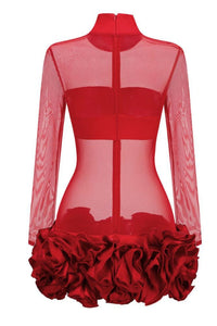 Rosalinda Mesh 3D Flowers Mini Dress - Red