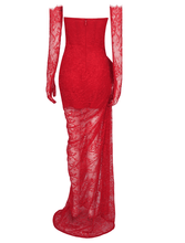 Valencia Long Gown With Gloves - Red