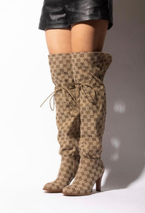 GIGI Canvas Print Over The Knee Boots - Tan