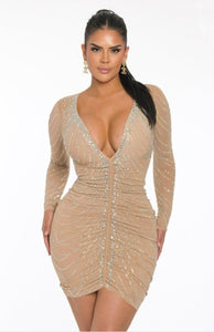 Amarah Rhinestone Mini Dress - Nude