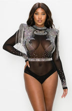 Elektra Rhinestone Bodysuit - Black