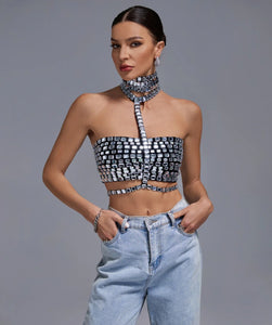 Kennie Rhinestone Bandage Crop Top - 3 Colors