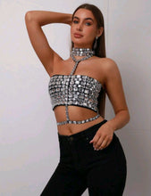 Kennie Crystal Bandage Crop Top - Black