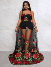 Rosalia Embroidered Red Rose Maxi Dress - Black