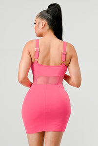 Ada Mesh Stretch Mini Dress - Hot Pink