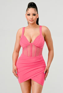 Ada Mesh Stretch Mini Dress - Hot Pink