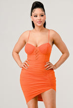 Kelly Lace up Mini Ruched Dress - Orange