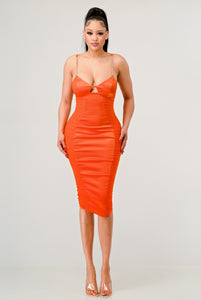 Desiree Luxe Crystals Rushed Midi Dress - Orange