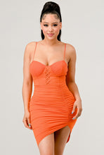 Kelly Lace up Mini Ruched Dress - Orange