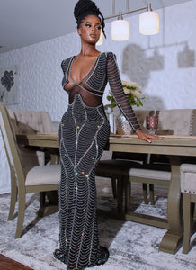 Marilyn Rhinestone Black Long Gown