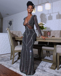Marilyn Rhinestone Black Long Gown