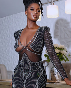 Marilyn Rhinestone Black Long Gown