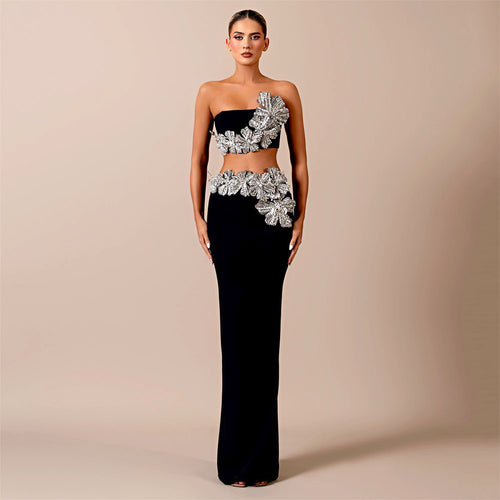 Silver Lily # 2 Bandage Top & Skirt Set - Black