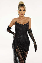 Valencia Lace Long Gown With Gloves - Black