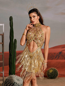 Miley  Diamond Sequin Fringe Metallic Mini Dress - 4 Colors