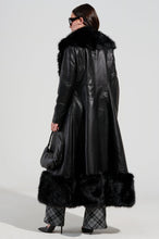 VIVIAN LONG PU TRENCH WITH FAUX FUR TRIM - BLACK