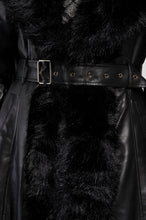 VIVIAN LONG PU TRENCH WITH FAUX FUR TRIM - BLACK