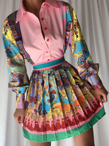 Nolita Blouse & Skirt Set - Pink & Blue Multi