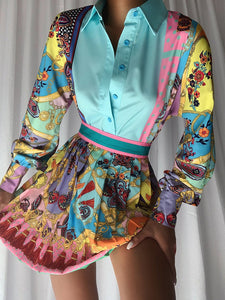 Nolita Blouse & Skirt Set - Pink & Blue Multi