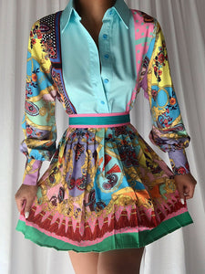 Nolita Blouse & Skirt Set - Pink & Blue Multi