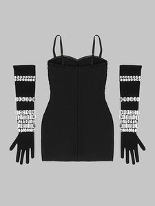 Francesca Crystal Embellished Bandage Dress with Gloves