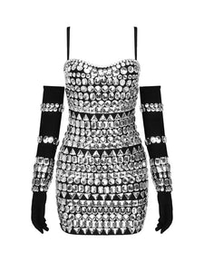 Francesca Crystal Embellished Bandage Dress with Gloves