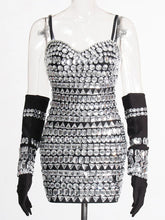 Francesca Crystal Embellished Bandage Dress with Gloves