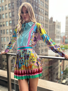 Nolita Blouse & Skirt Set - Pink & Blue Multi