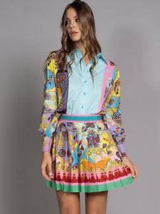 Nolita Blouse & Skirt Set - Pink & Blue Multi