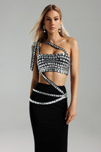 Mabelle Diamante Chain Skirt & Top Set - Black & White